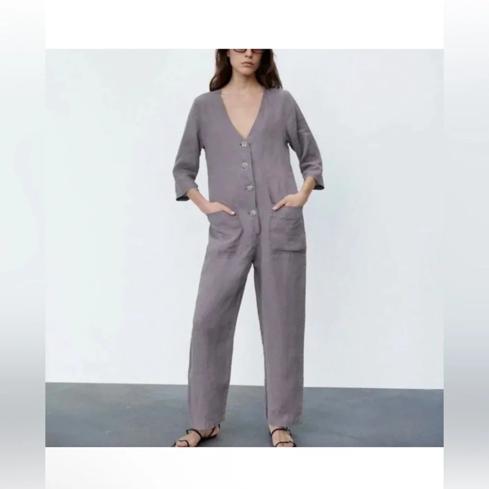 Zara Light Gray Button Down Romper